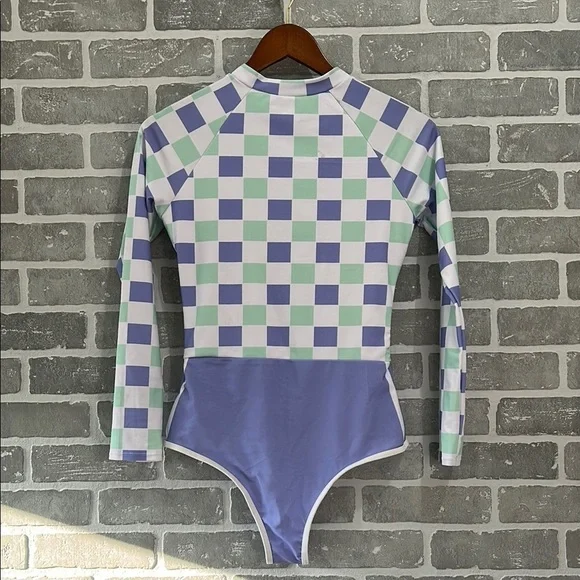 Attraco‎ Sport Purple-Green Plaid Long Sleeve Swimsuit UPF50+ Rash Guard Small - Picture 5 of 16